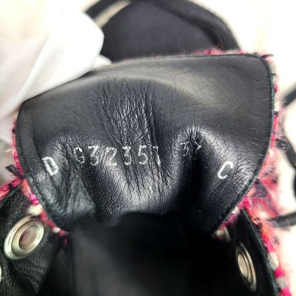 Authentic Chanel Lace Up  Pink and Black Tweed Pearl "CC" Logo Platform Sneakers - Picture 9 of 16